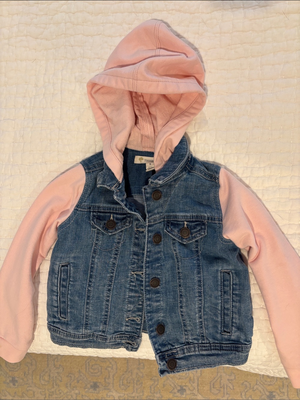 Tucker + Tate Denim Jacket with Pink Hoodie Sleeves